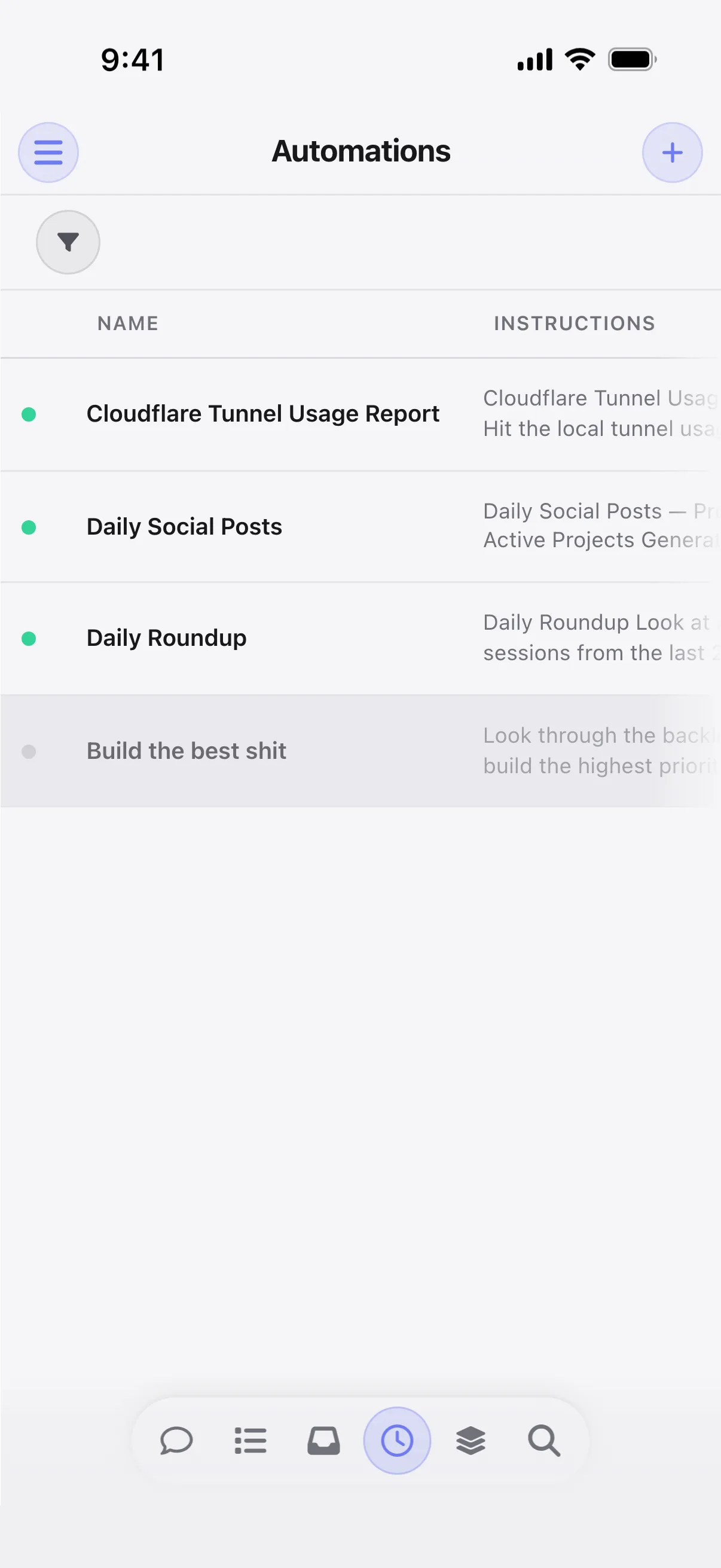 Automations mobile view