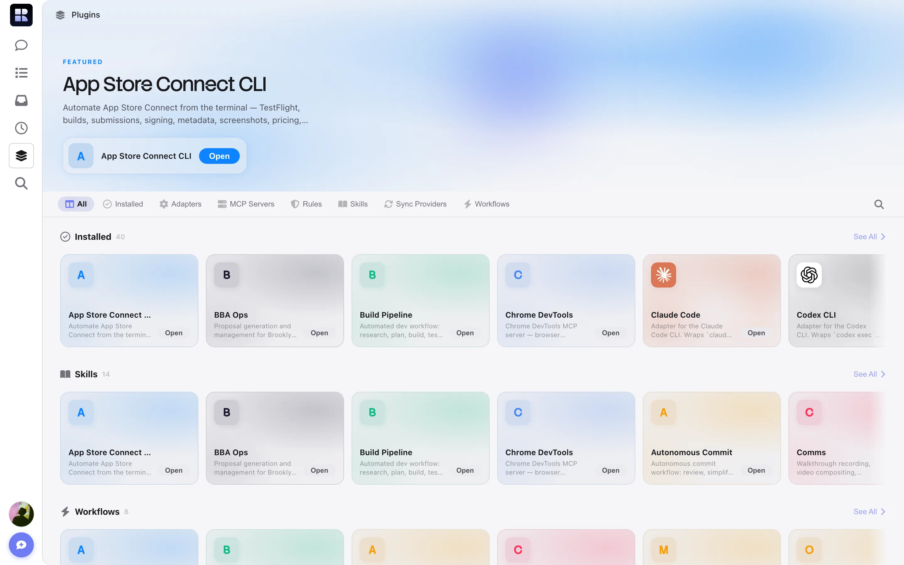 Plugin marketplace with installed integrations