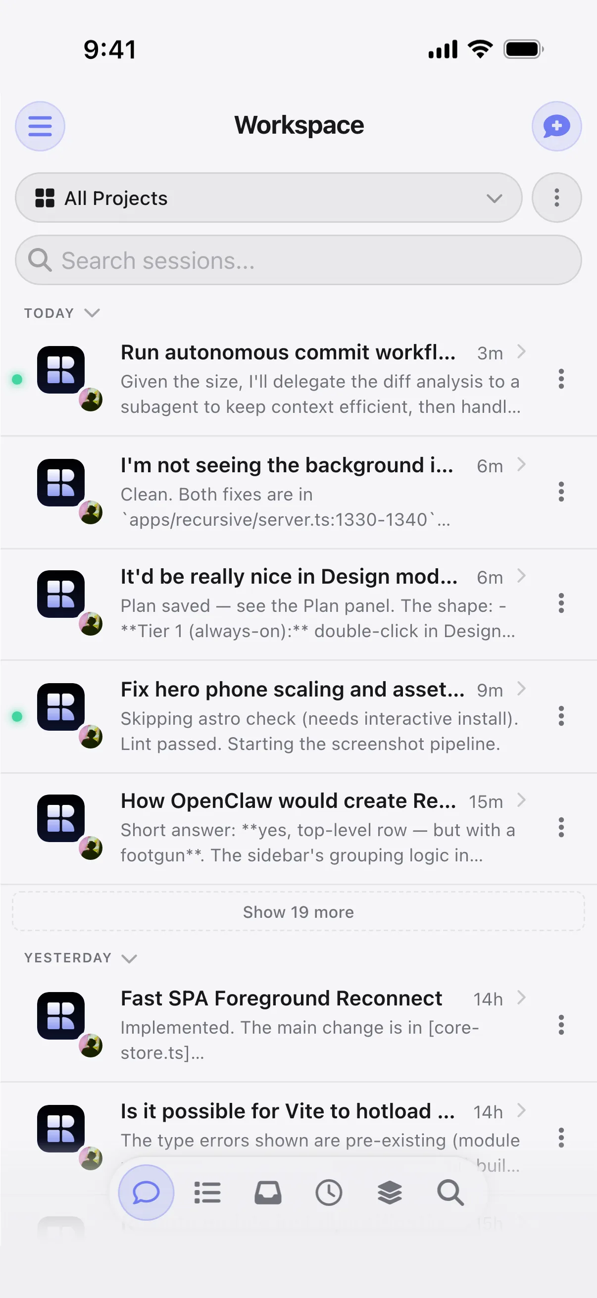 Sessions mobile view