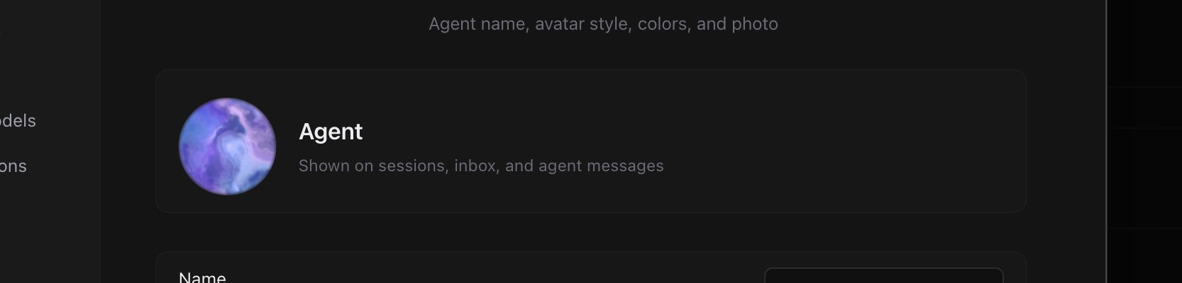 Custom agent name, avatar, and orb styling