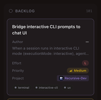 Inline backlog editing with tag picker, status icons, and due-date quick picks